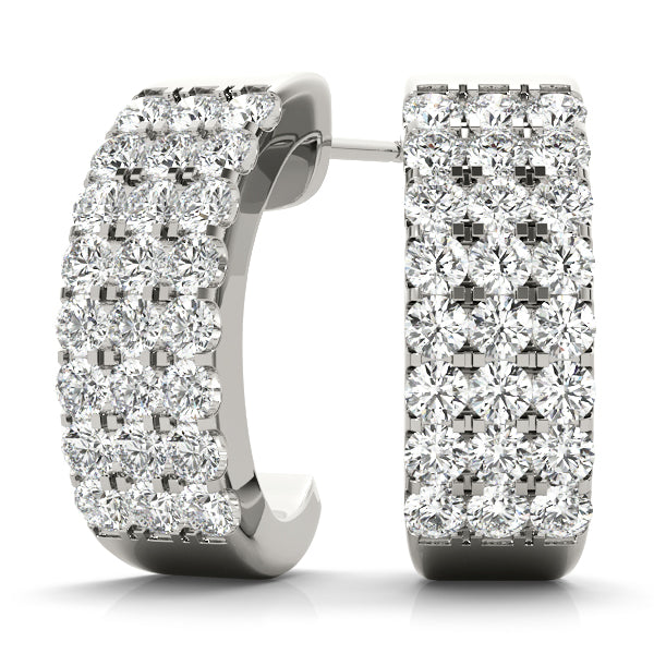 Three Row Diamond Hoop Earrings