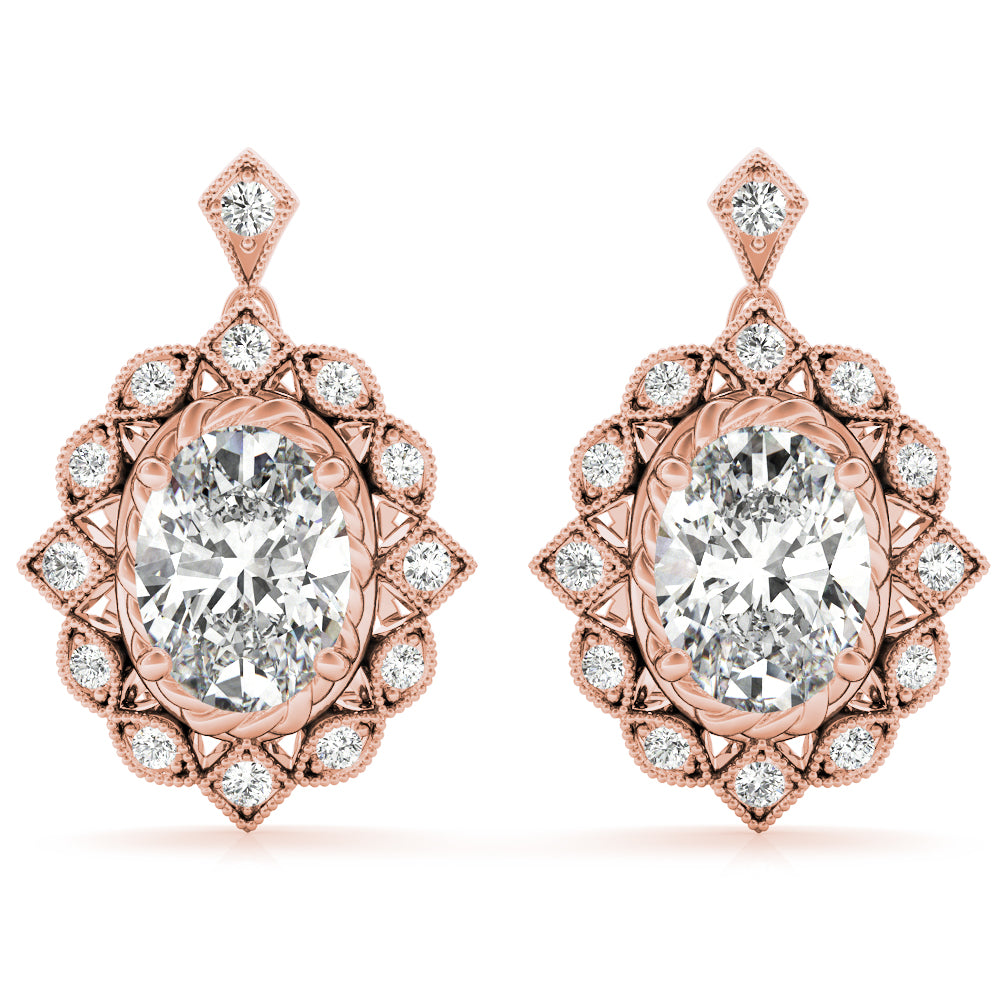 Oval-Shaped Halo Fashion Earrings