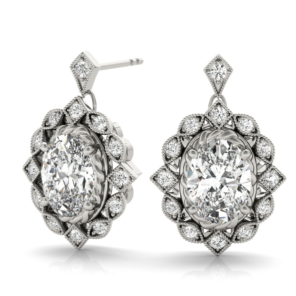 Oval-Shaped Halo Fashion Earrings