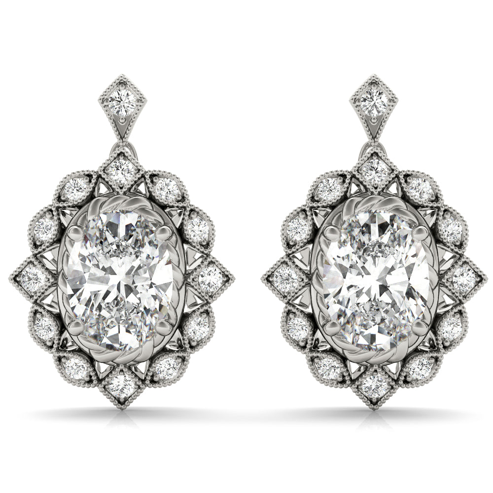 Oval-Shaped Halo Fashion Earrings