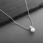 White Pearl & CZ Solitaire Bridal Necklace
