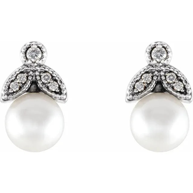Freshwater White Pearl Leaf Earrings