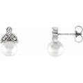 Freshwater White Pearl Leaf Earrings