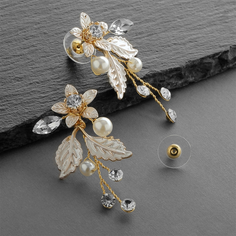 Gold Vine Earrings With Crystals