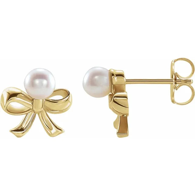 Sterling Silver Cultured Pearl Bow Earrings