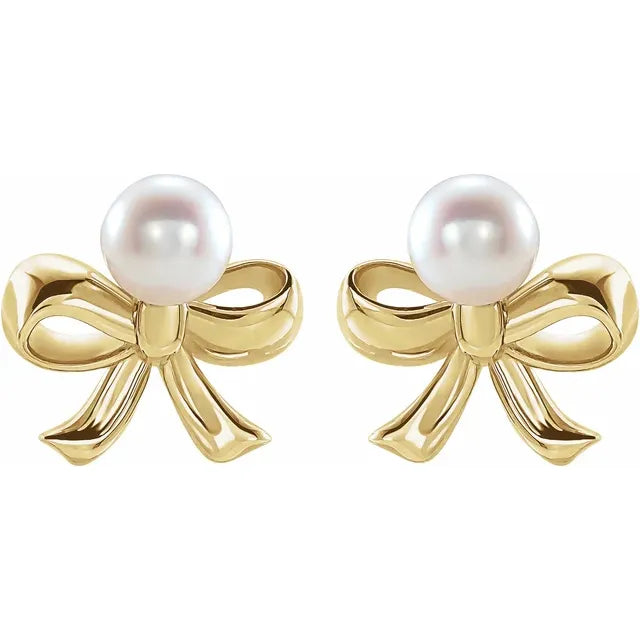 Sterling Silver Cultured Pearl Bow Earrings