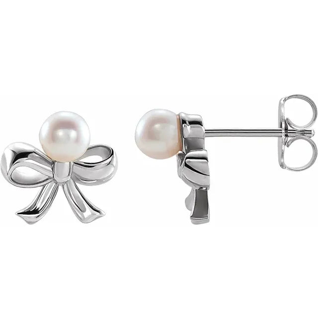 Sterling Silver Cultured Pearl Bow Earrings