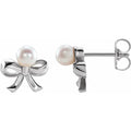 Sterling Silver Cultured Pearl Bow Earrings
