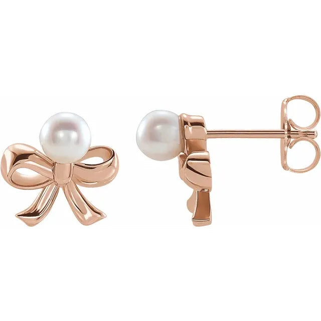 Sterling Silver Cultured Pearl Bow Earrings