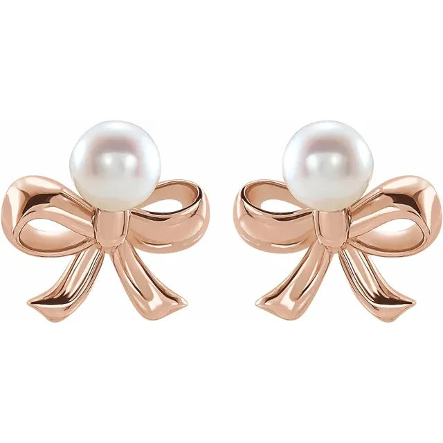 Sterling Silver Cultured Pearl Bow Earrings
