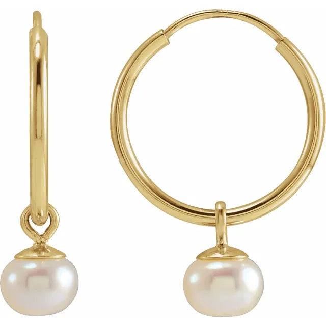 White Freshwater Endless Hoop Earrings