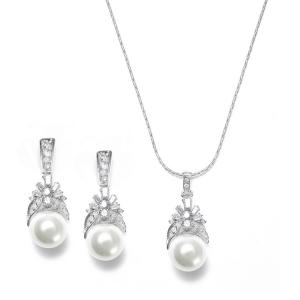 Pearl And CZ Baguettes Necklace Set