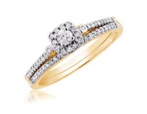 Round Halo Diamond Bridal Set In 14k White/Yellow Gold